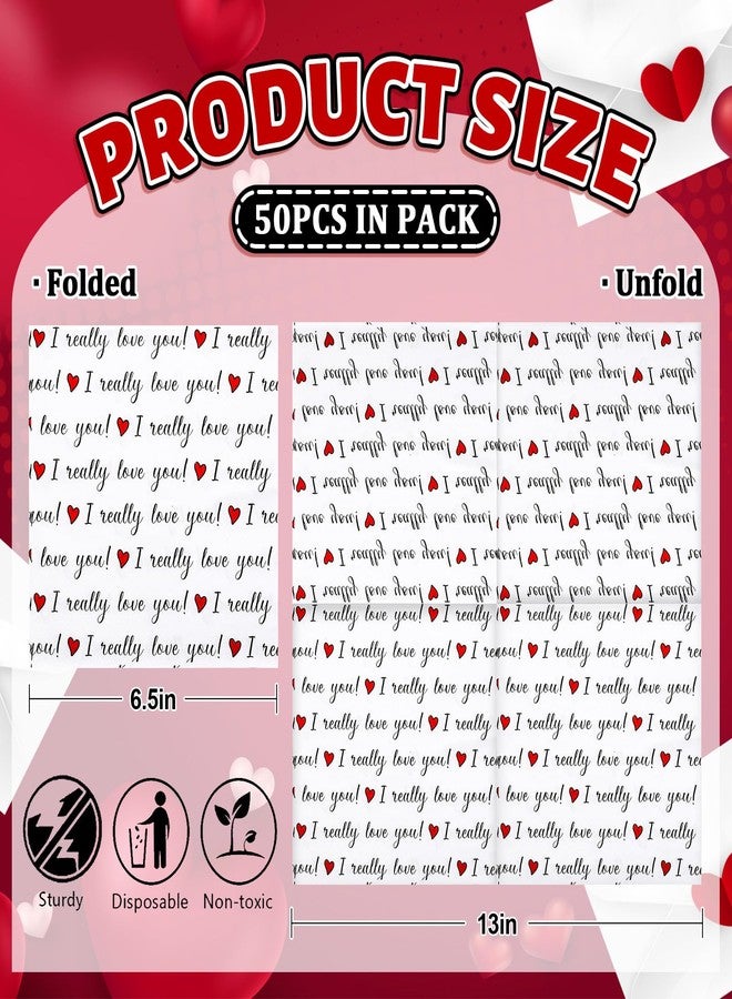 Whaline 50Pcs Valentine's Day Paper Napkins Love Heart Disposable Napkins I Really Love You Funny Luncheon Dinner Napkins For Wedding Anniversary Party Table Supplies - Image 2